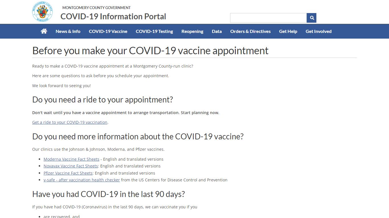 Before you make your COVID-19 vaccine appointment - Montgomery County, MD