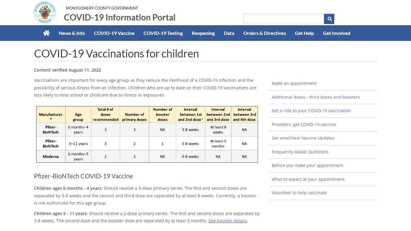 Children - COVID-19 Vaccine - Montgomery County, Maryland